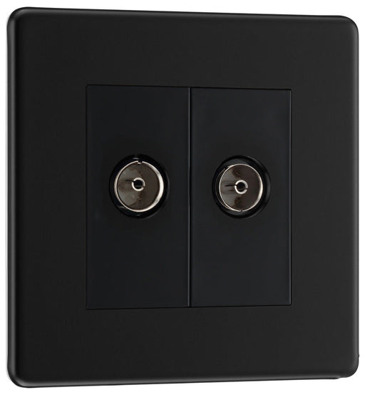 BG FFB61 Flatplate Screwless Double TV Aerial Socket - Black Insert - Matt Black - westbasedirect.com