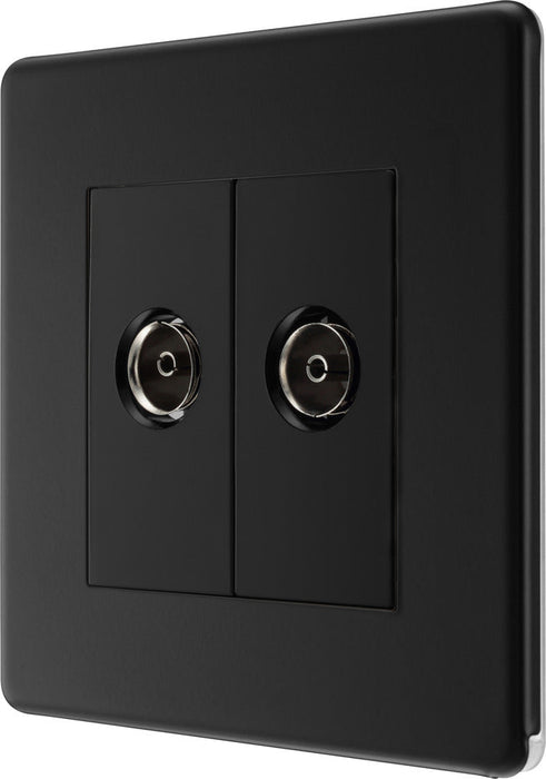 BG FFB61 Flatplate Screwless Double TV Aerial Socket - Black Insert - Matt Black - westbasedirect.com