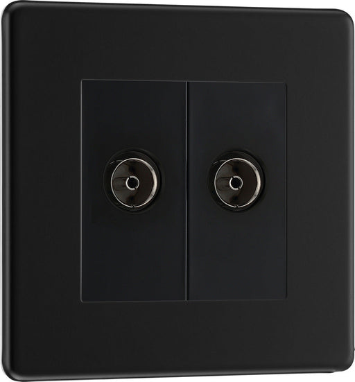 BG FFB63 Flatplate Screwless Isolated Double TV Aerial Socket - Black Insert - Matt Black - westbasedirect.com