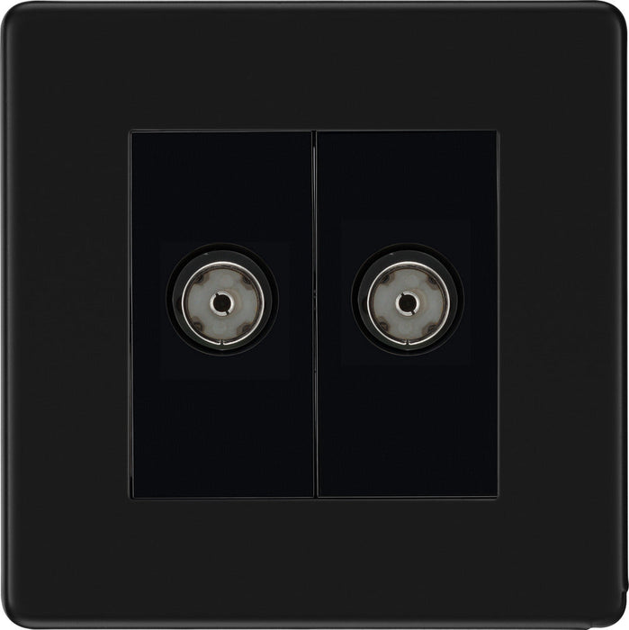 BG FFB63 Flatplate Screwless Isolated Double TV Aerial Socket - Black Insert - Matt Black - westbasedirect.com