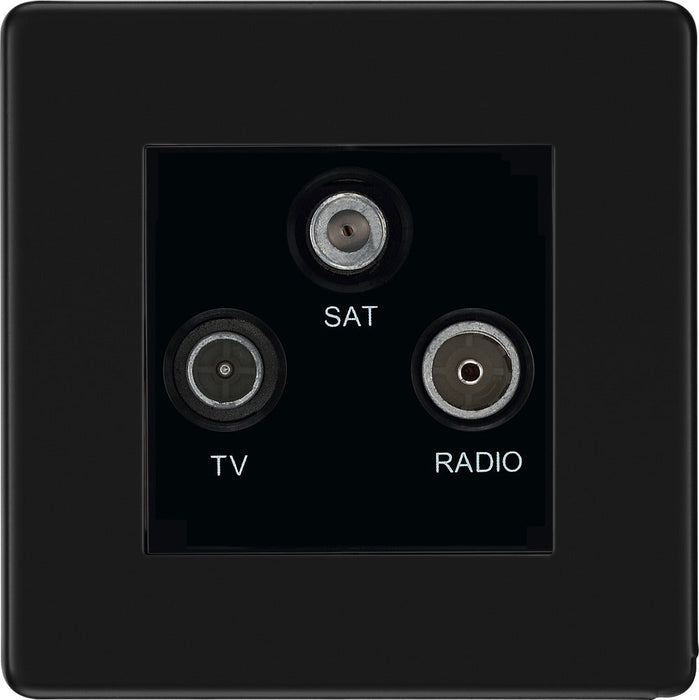 BG FFB67 Flatplate Screwless Triplex TV/FM/Sat Socket - Matt Black - westbasedirect.com
