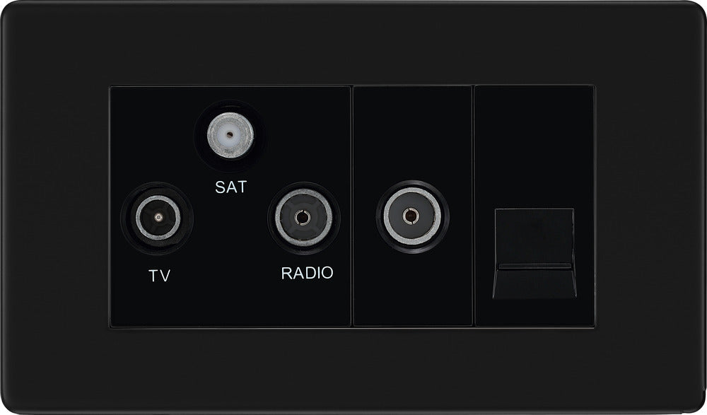 BG FFB68 Flatplate Screwless Triplex TV/FM/Sat Socket + Return & Tel. - Matt Black - westbasedirect.com