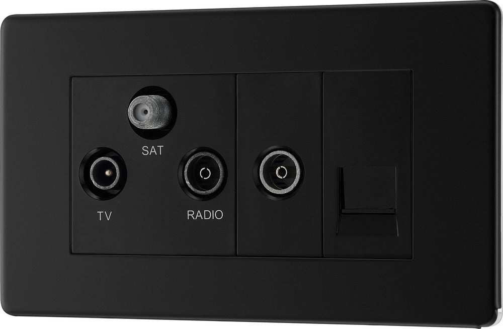 BG FFB68 Flatplate Screwless Triplex TV/FM/Sat Socket + Return & Tel. - Matt Black - westbasedirect.com