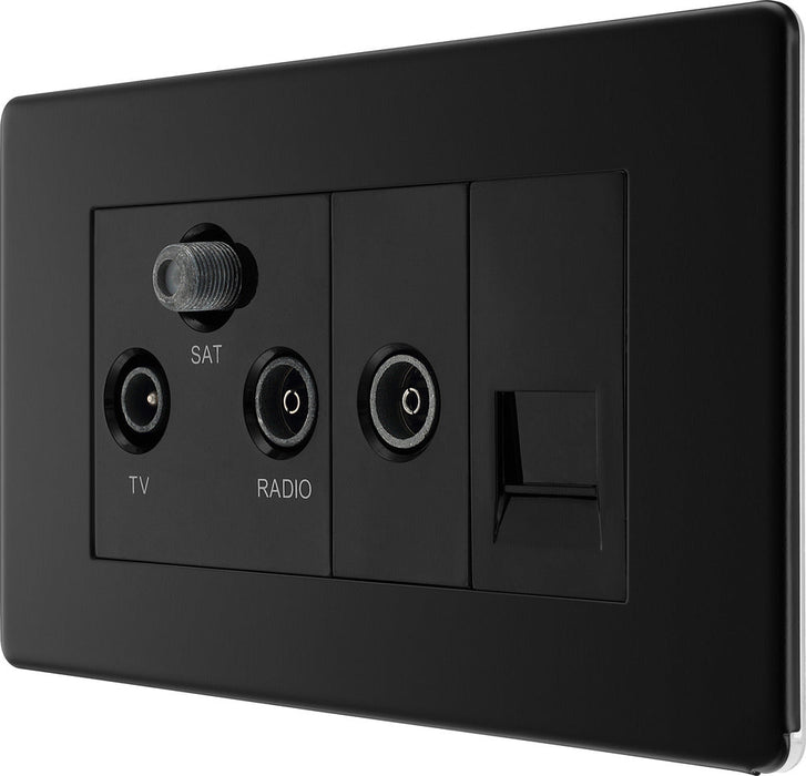 BG FFB68 Flatplate Screwless Triplex TV/FM/Sat Socket + Return & Tel. - Matt Black - westbasedirect.com