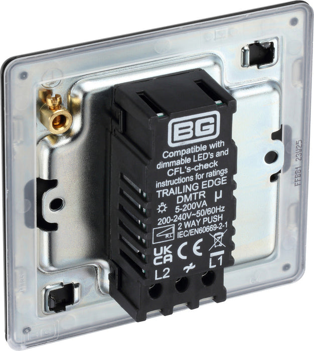 BG FFB81 Flatplate Screwless 2-Way Single Trailing Edge Dimmer Push On/Off - Matt Black - westbasedirect.com