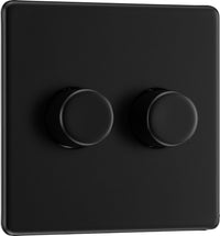 BG FFB82 Flatplate Screwless 2-Way Double Trailing Edge Dimmer Push On/Off - Matt Black