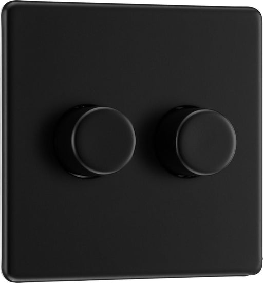 BG FFB82 Flatplate Screwless 2-Way Double Trailing Edge Dimmer Push On/Off - Matt Black - westbasedirect.com