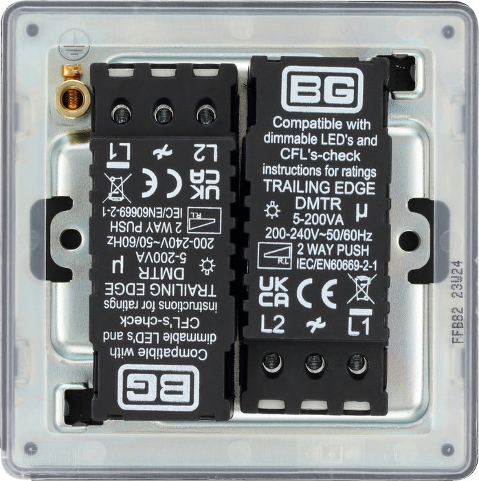 BG FFB82 Flatplate Screwless 2-Way Double Trailing Edge Dimmer Push On/Off - Matt Black - westbasedirect.com