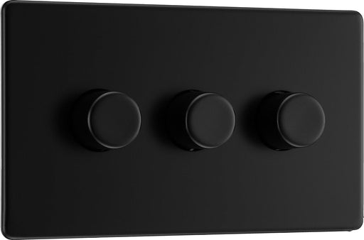 BG FFB83 Flatplate Screwless 2-Way Triple Intelligent Trailing Edge LED Dimmer Push On/Off - Matt Black - westbasedirect.com