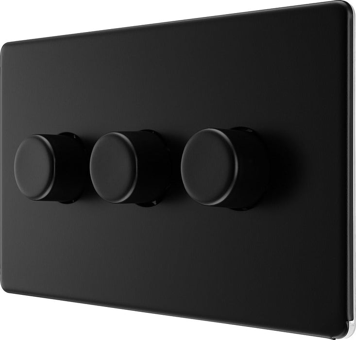 BG FFB83 Flatplate Screwless 2-Way Triple Intelligent Trailing Edge LED Dimmer Push On/Off - Matt Black - westbasedirect.com