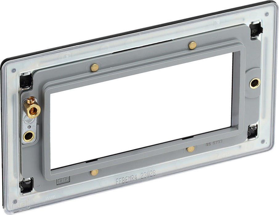 BG FFBEMR4 Flatplate Screwless Quad Euro Module Faceplate - Matt Black - westbasedirect.com