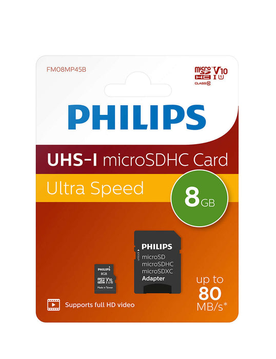 Philips Micro SDHC Card 8GB Class 10 UHS-I U1 incl. Adapter - westbasedirect.com