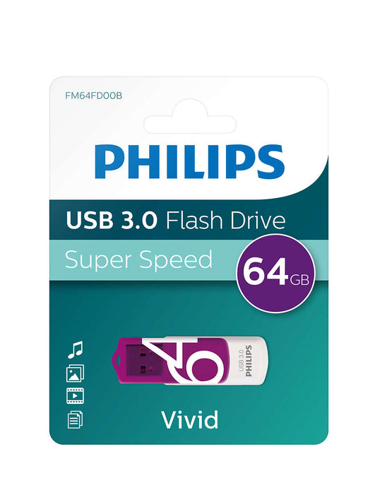 Philips USB 3.0 64GB Vivid Edition Purple - westbasedirect.com