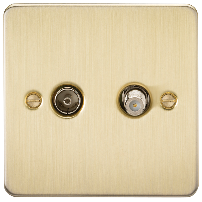 Knightsbridge FP0140BB Flat Plate TV & SAT TV Outlet (Isolated) - Brushed Brass - westbasedirect.com