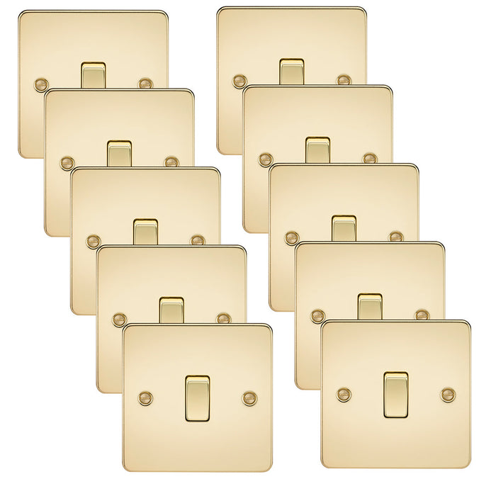 Knightsbridge FP2000PBx10 Flat Plate 10AX 1G 2 Way Switch - Polished Brass (10 Pack)