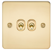 Knightsbridge FP2TOGPB Flat Plate 10AX 2G 2-Way Toggle Switch - Polished Brass