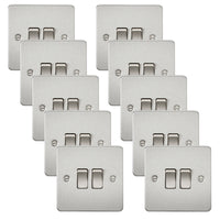 Knightsbridge FP3000BCx10 Flat Plate 10AX 2G 2-Way Switch - Brushed Chrome (10 Pack)