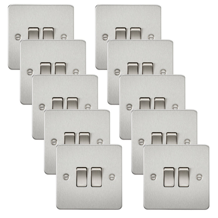 Knightsbridge FP3000BCx10 Flat Plate 10AX 2G 2-Way Switch - Brushed Chrome (10 Pack)