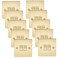 Knightsbridge FP3000PBx10 Flat Plate 10AX 2G 2-Way Switch - Polished Brass (10 Pack)