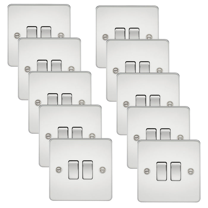 Knightsbridge FP3000PCx10 Flat Plate 10AX 2G 2-Way Switch - Polished Chrome (10 Pack)