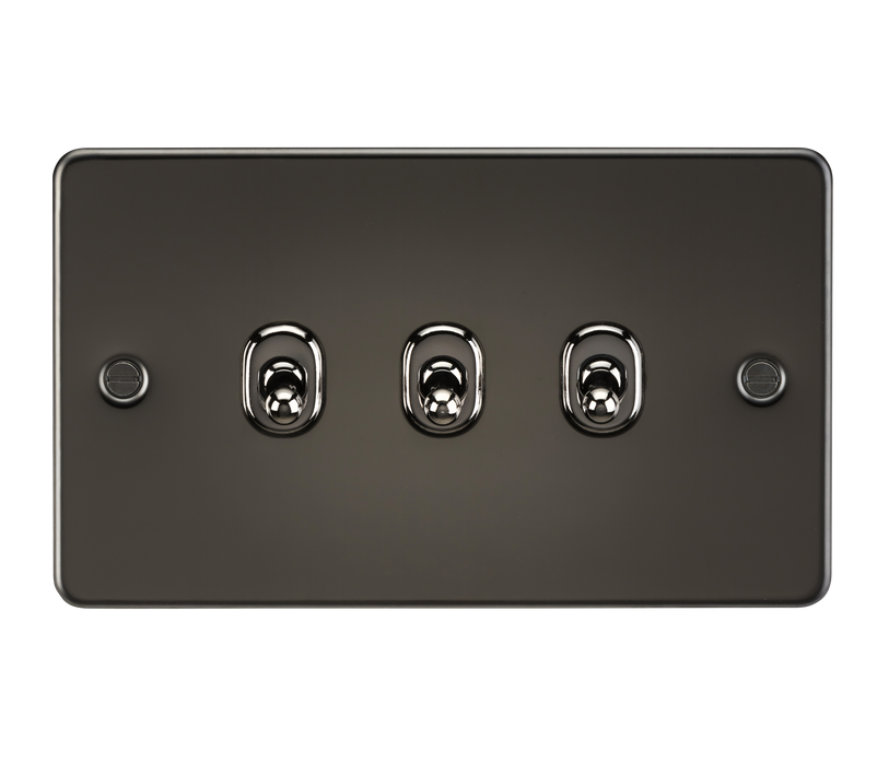 Knightsbridge FP3TOGGM Flat Plate 10AX 3G 2-Way Toggle Switch - Gunmetal - westbasedirect.com