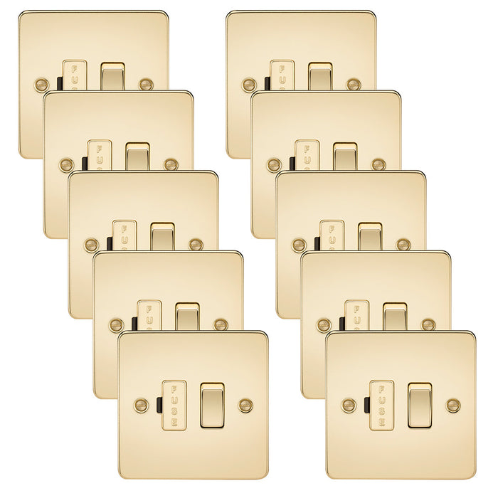 Knightsbridge FP6300PBx10 Flat Plate 13A Switched Fused Spur Unit - Polished Brass (10 Pack)