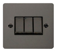 Click Define FPBN413BK Flat Plate 10AX Ingot 3-Gang 2-Way Plate Switch - Black Nickel (Black)