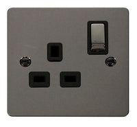 Click Define FPBN535BK Flat Plate 13A Ingot 1G DP Switched Socket - Black Nickel (Black)