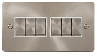 Click Define FPBS416WH Flat Plate 10AX Ingot 6-Gang 2-Way Plate Switch - Brushed Stainless (White)