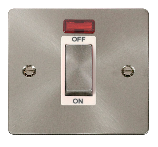 Click Define FPBS501WH Flat Plate 45A Ingot 1G Double Pole Switch + Neon - Brushed Stainless (White) - westbasedirect.com