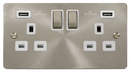 Click Define FPBS580WH Flat Plate 13A Ingot 2G Switched Socket + 2x2.1A USB - Brushed Stainless (White) - westbasedirect.com