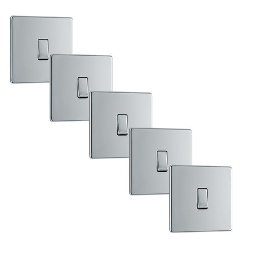 BG FPC12 Flatplate Screwless Single Light Switch 10A - Polished Chrome (5 Pack) - westbasedirect.com