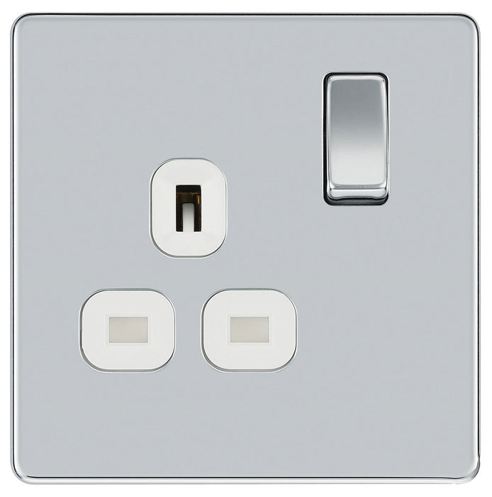 BG FPC21W Flatplate Screwless Single Socket 13A - White Insert - Polished Chrome (5 Pack) - westbasedirect.com