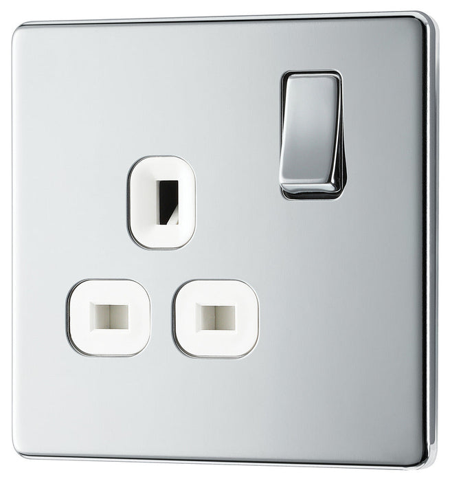 BG FPC21W Flatplate Screwless Single Socket 13A - White Insert - Polished Chrome (5 Pack) - westbasedirect.com