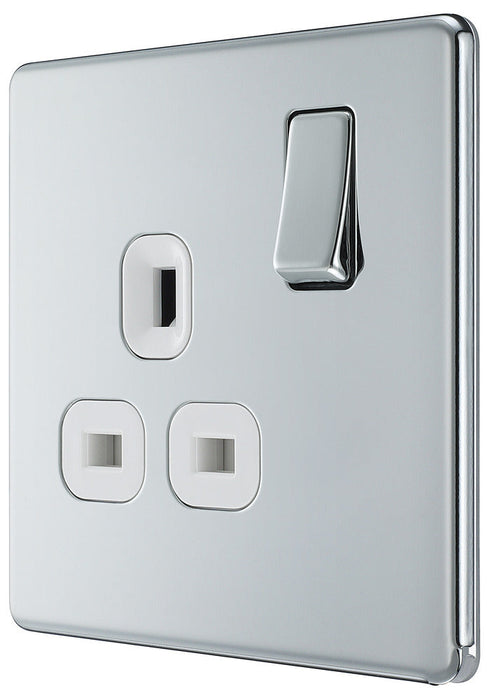 BG FPC21W Flatplate Screwless Single Socket 13A - White Insert - Polished Chrome (5 Pack) - westbasedirect.com