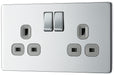 BG FPC22G Flatplate Screwless Double Socket 13A - Grey Insert - Polished Chrome - westbasedirect.com