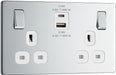 BG FPC22UAC22W Flatplate Screwless 13A Double Switched Power Socket + USB A+C (22W) - Polished Chrome + White Insert - westbasedirect.com