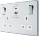 BG FPC22UAC22W Flatplate Screwless 13A Double Switched Power Socket + USB A+C (22W) - Polished Chrome + White Insert - westbasedirect.com