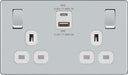 BG FPC22UAC45W Flatplate Screwless 13A Double Switched Power Socket + USB A+C (45W) - Polished Chrome + White Insert - westbasedirect.com