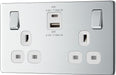 BG FPC22UAC45W Flatplate Screwless 13A Double Switched Power Socket + USB A+C (45W) - Polished Chrome + White Insert - westbasedirect.com