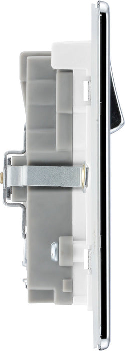 BG FPC22UAC45W Flatplate Screwless 13A Double Switched Power Socket + USB A+C (45W) - Polished Chrome + White Insert - westbasedirect.com