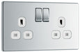 BG FPC22W Flatplate Screwless Double Socket 13A - White Insert - Polished Chrome (5 Pack) - westbasedirect.com