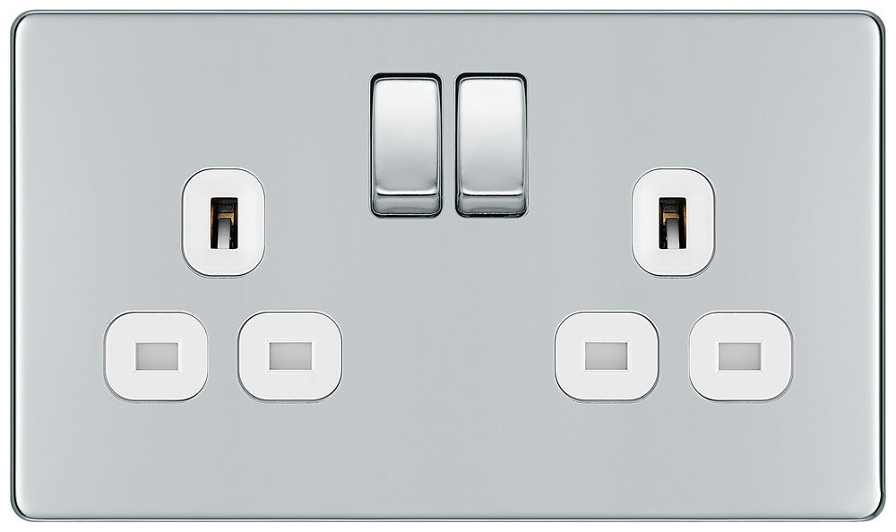 BG FPC22W Flatplate Screwless Double Socket 13A - White Insert - Polished Chrome (5 Pack) - westbasedirect.com