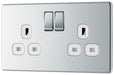 BG FPC22W Flatplate Screwless Double Socket 13A - White Insert - Polished Chrome - westbasedirect.com