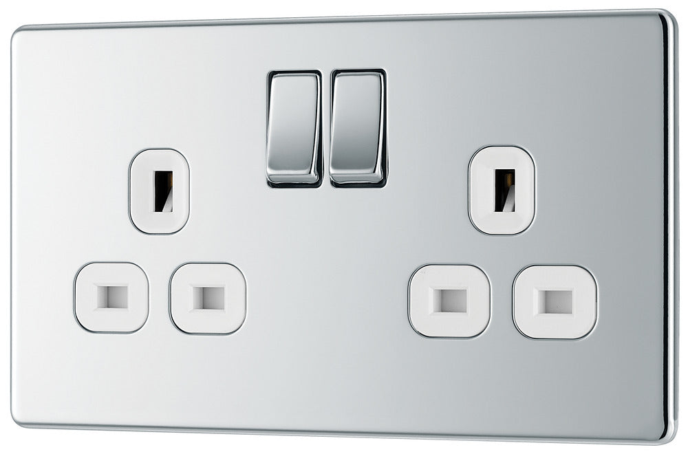 BG FPC22W Flatplate Screwless Double Socket 13A - White Insert - Polished Chrome (5 Pack) - westbasedirect.com