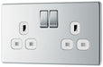 BG FPC22W Flatplate Screwless Double Socket 13A - White Insert - Polished Chrome (5 Pack) - westbasedirect.com