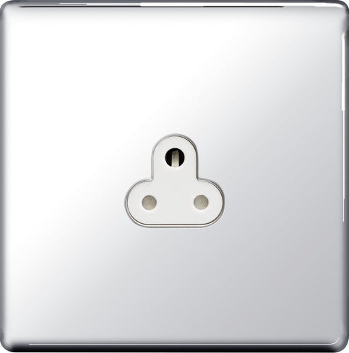 BG FPC28W Flatplate Screwless Unswitched Round Pin Socket 2A - White Insert - Polished Chrome - westbasedirect.com