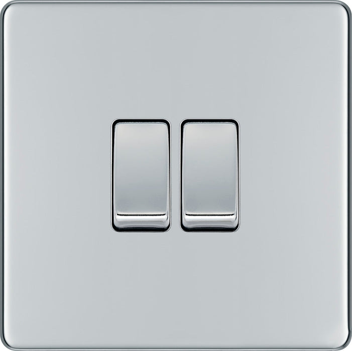 BG FPC42 Flatplate Screwless Double Light Switch 10A - Polished Chrome (5 Pack) - westbasedirect.com