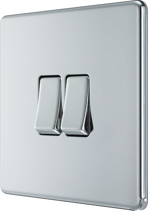 BG FPC42 Flatplate Screwless Double Light Switch 10A - Polished Chrome (5 Pack) - westbasedirect.com