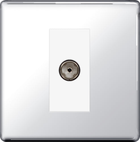 BG FPC62 Flatplate Screwless Isolated TV Aerial Socket - White Insert - Polished Chrome - westbasedirect.com